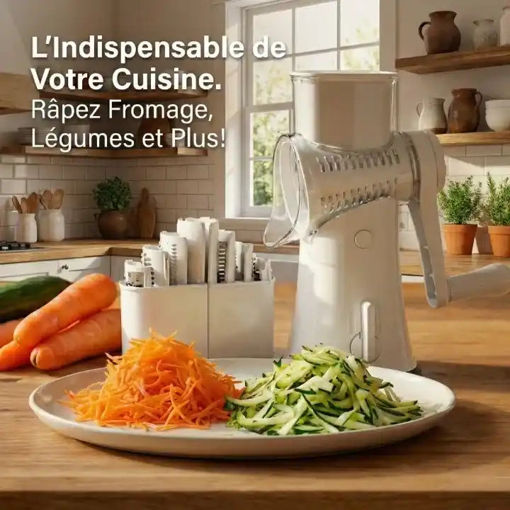 Hachoir légume rotatif 5 en 1 à manivelle avec ventouse — vue latérale