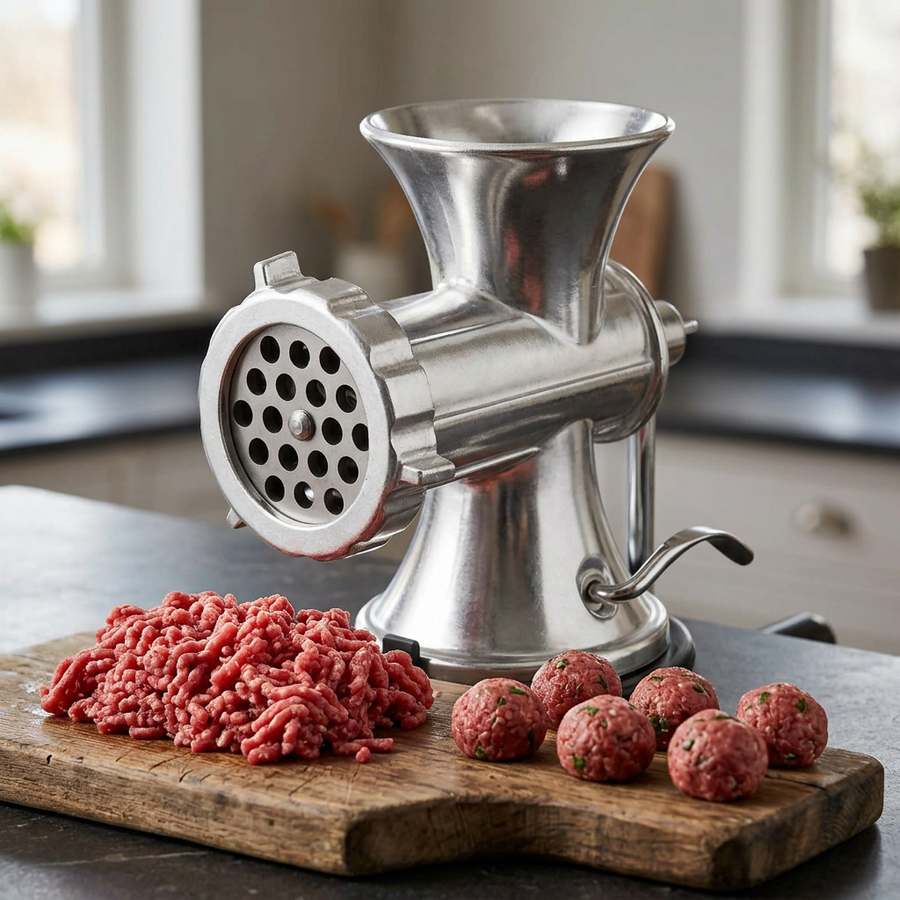 Hachoir à viande manuel aluminium à ventouse, résultat obtenu