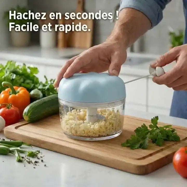 Hachoir manuel à ficelle compact pour légumes — vue arrière