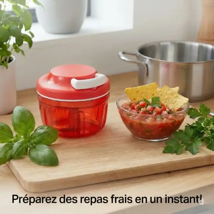 Hachoir manuel à ficelle compact lames inox pour ail — vue arrière