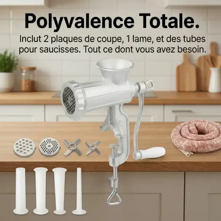 Hachoir manuel fonte taille 8 avec fixation table — accessoires inclus