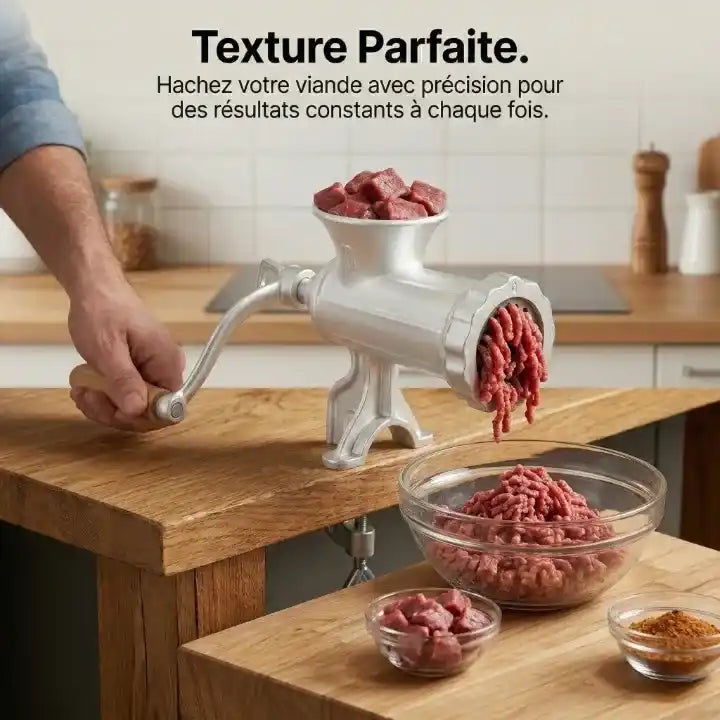 Hachoir manuel fonte taille 8 avec fixation table — vue de dessus