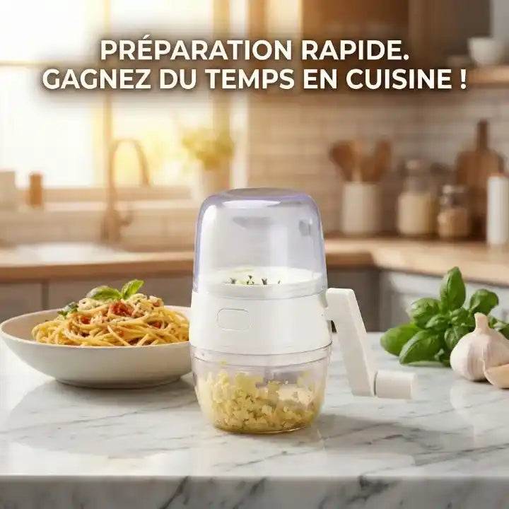 Hachoir manuel blanc à manivelle pour noix et fruits secs — vue arrière