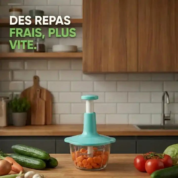 Hachoir manuel presse vertical 1,5 L pour légumes, oignons et ail — accessoires inclus