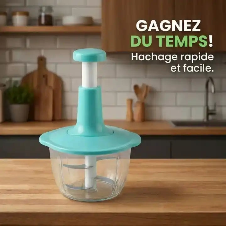 Hachoir manuel presse vertical 1,5 L pour légumes, oignons et ail en action - Préparation culinaire rapide