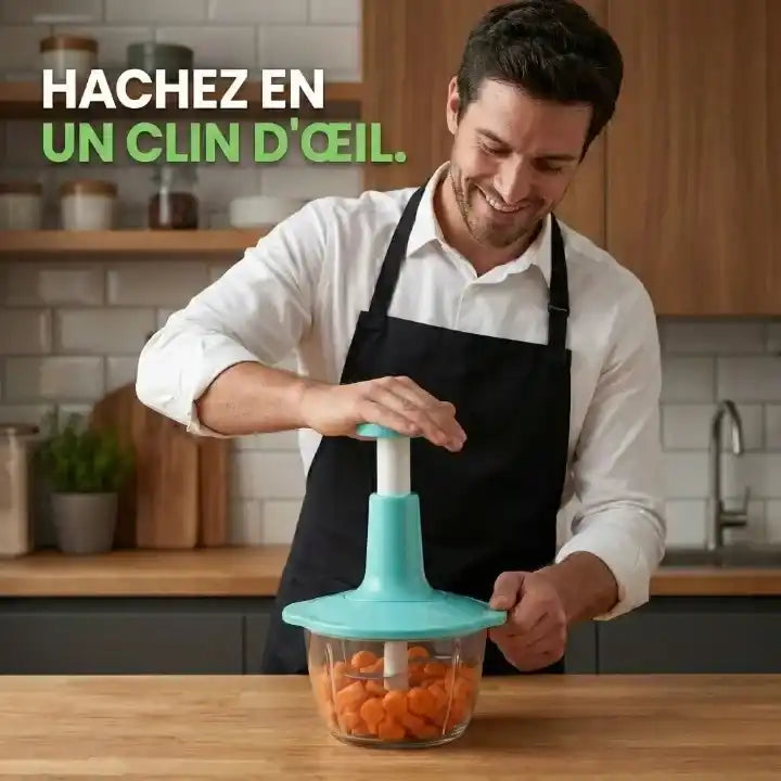 Hachoir manuel presse vertical 1,5 L pour légumes, oignons et ail — vue de dessus