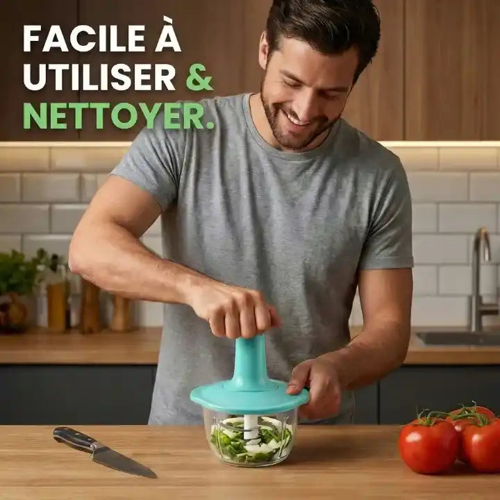 Hachoir manuel presse vertical 1,5 L pour légumes, oignons et ail — vue latérale