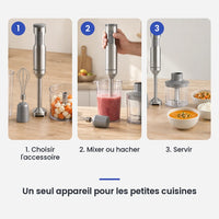 Comment utiliser le hachoir multifonction 4 en 1 en 3 étapes : choisir l'accessoire, mixer ou hacher, servir