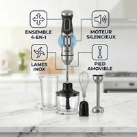 Hachoir multifonction 4 en 1 avec mixeur plongeant 1000W — accessoires inclus
