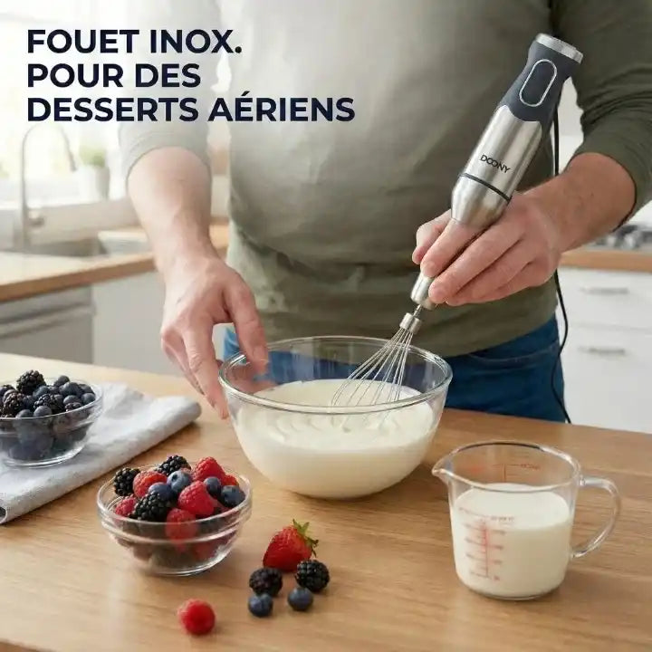 Hachoir multifonction 4 en 1 avec mixeur plongeant 1000W en action - Préparation culinaire rapide