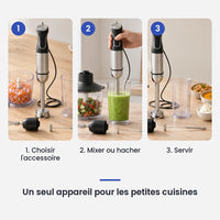 Comment utiliser le hachoir multifonction 5 en 1 en 3 étapes : choisir l'accessoire, mixer ou hacher, servir