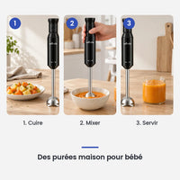 Comment utiliser le hachoir multifonction 600W mixeur plongeant Turbo en 3 étapes : cuire, mixer, servir