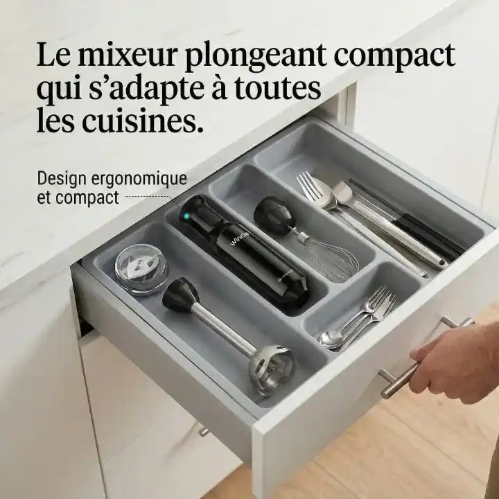 hachoir multifonction électrique compact et ergonomique rangé dans un tiroir 