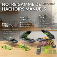  Hachoir légume multifonction gris — accessoires et lames inox inclus
