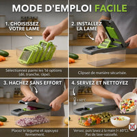 Hachoir légume multifonction 16 en 1 gris lames inox