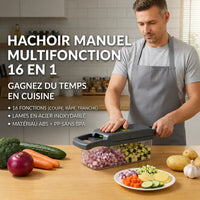 Hachoir légume multifonction 16 en 1 gris lames inox