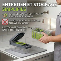 Hachoir légume multifonction gris — détail des lames inox
