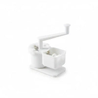Hachoir rotatif manuel blanc pour ail et gingembre, double chambre avec manivelle en L, sur fond blanc