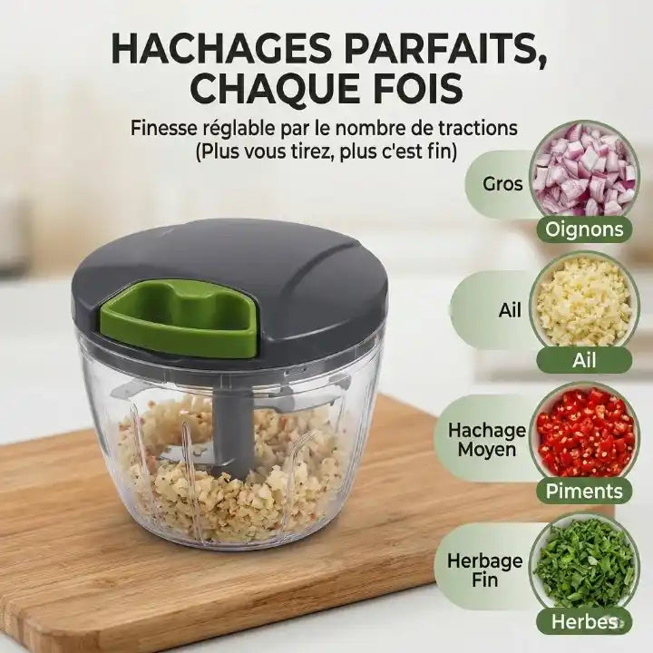 présentation des différentes coupes réalisable par le hachoir manuel à ficelle