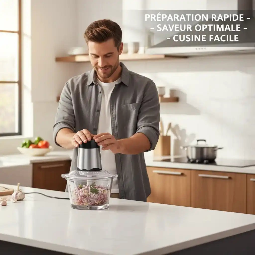 Hachoir électrique 300W bol verre 2L — usage cuisine quotidien