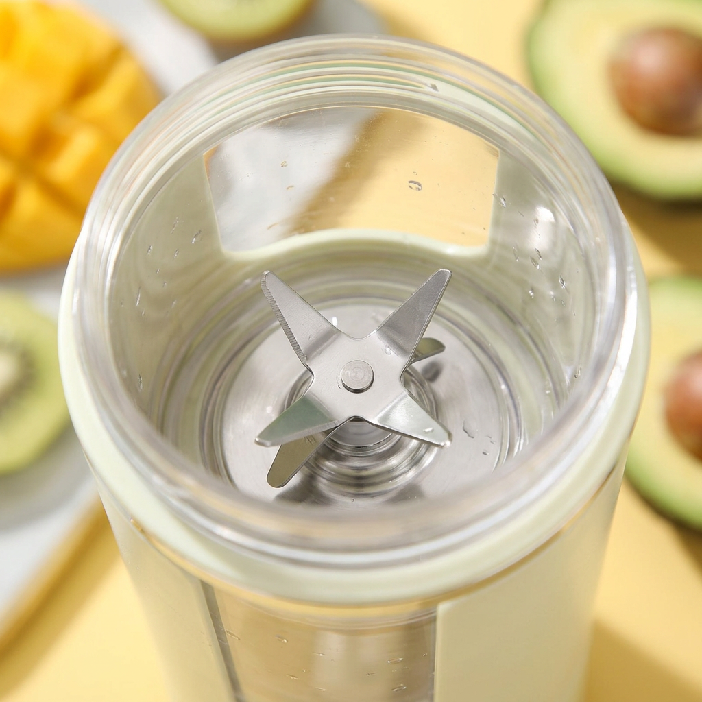 Blender portable rechargeable à écran, vert ou blanc, gros plan sur les détails