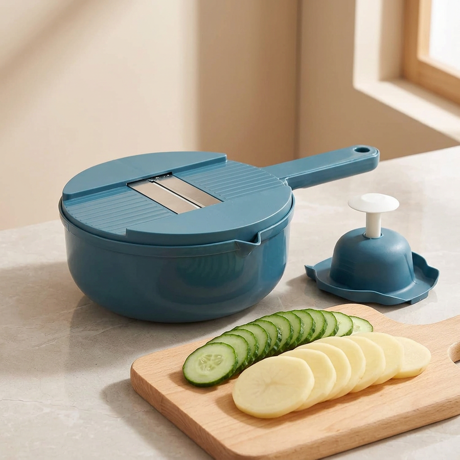 Mandoline coupe-légumes 9 en 1 avec bol, résultat obtenu