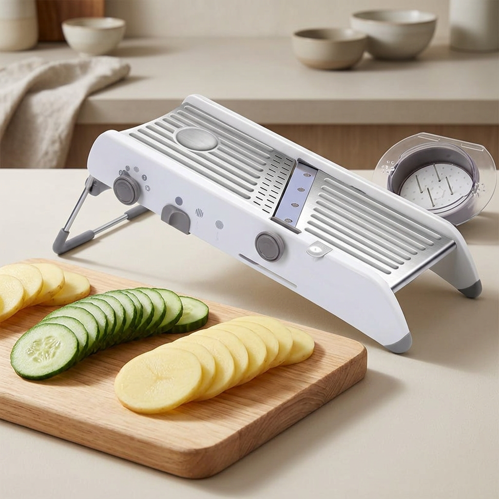 Mandoline réglable 18 coupes avec poussoir, résultat obtenu