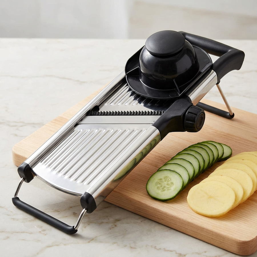 Mandoline professionnelle inox réglable 1 à 9 mm, résultat obtenu