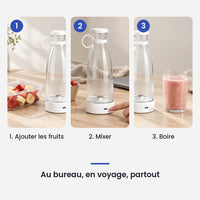 Comment utiliser le mini hachoir électrique blanc portable 6 lames en 3 étapes : ajouter les fruits, mixer, boire
