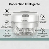 Mini hachoir électrique 30W 100–250 ml plastique — vue latérale