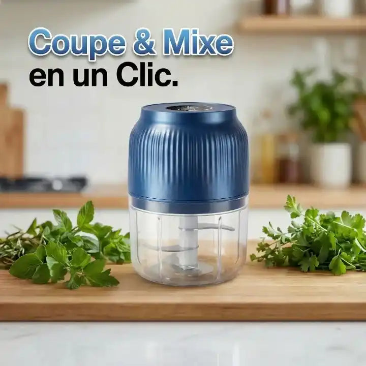 Mini hachoir électrique USB 250 ml – 3 lames inox sans fil — vue de dessus