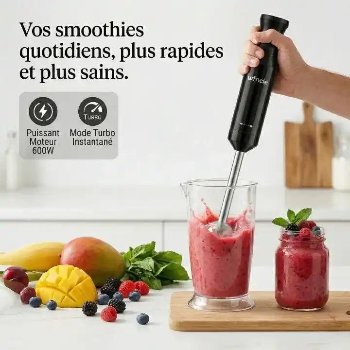Hachoir multifonction 600W avec mixeur plongeant et fonction Turbo — vue de dessus
