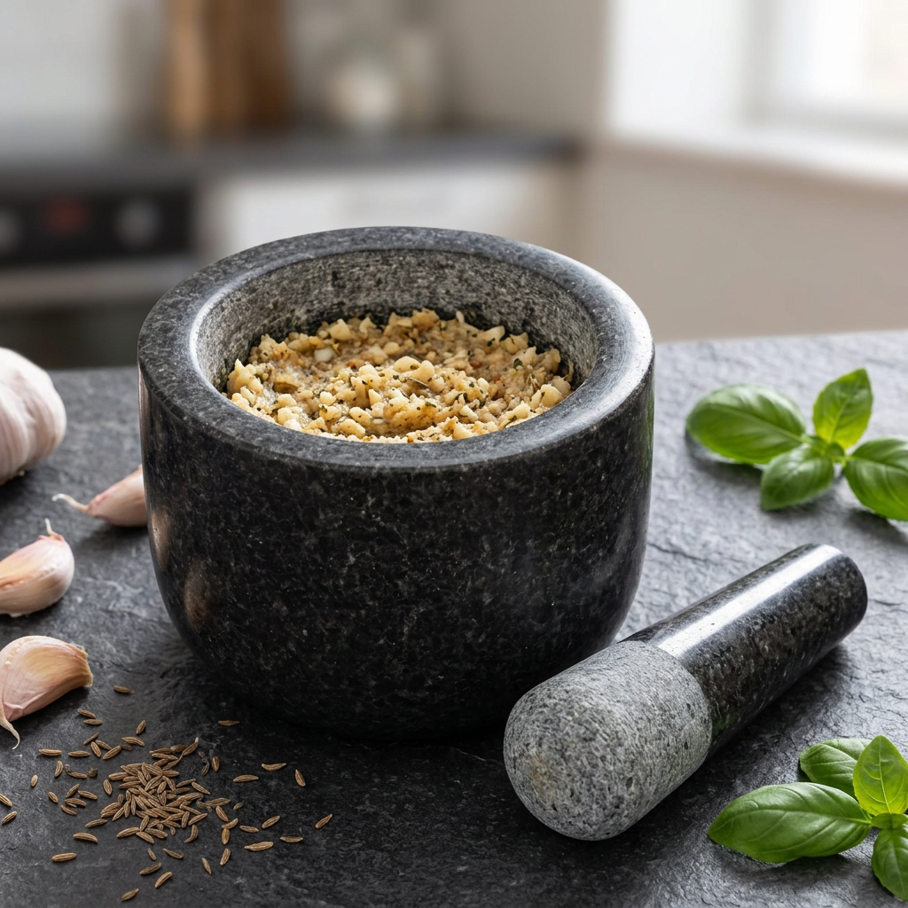 Petit mortier et pilon en granit 100 ml, résultat obtenu