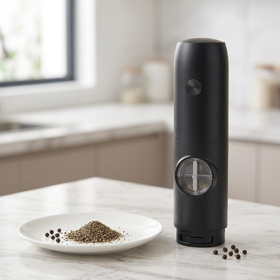 Moulin à poivre électrique noir avec lumière LED, résultat obtenu