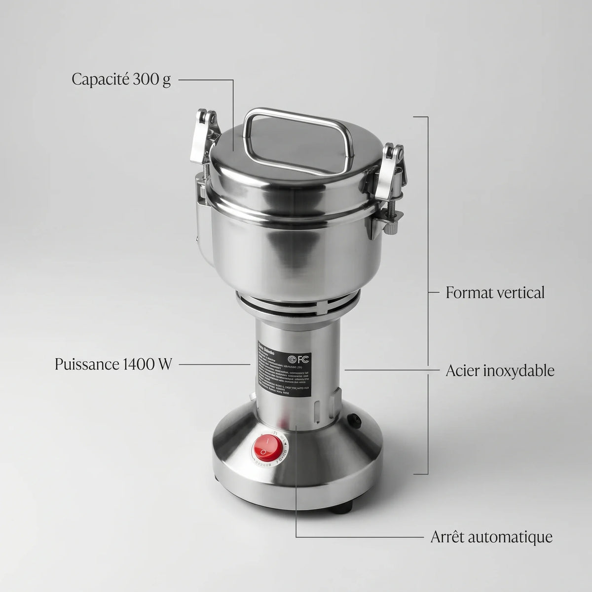 Hachoir inox vertical 300g - caracteristiques techniques