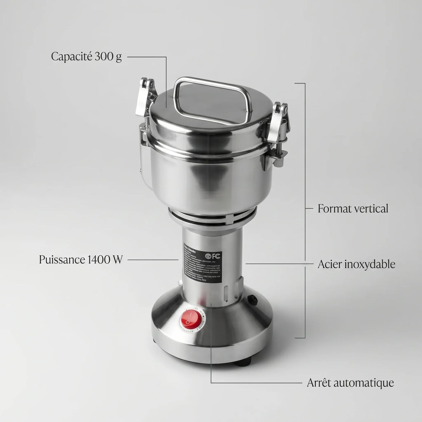 Hachoir inox vertical 300g - caracteristiques techniques