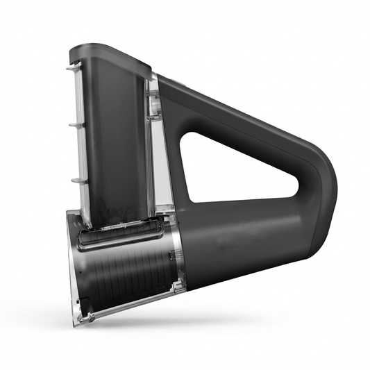 Râpe électrique rotative 4 tambours noire, vue produit sur fond blanc