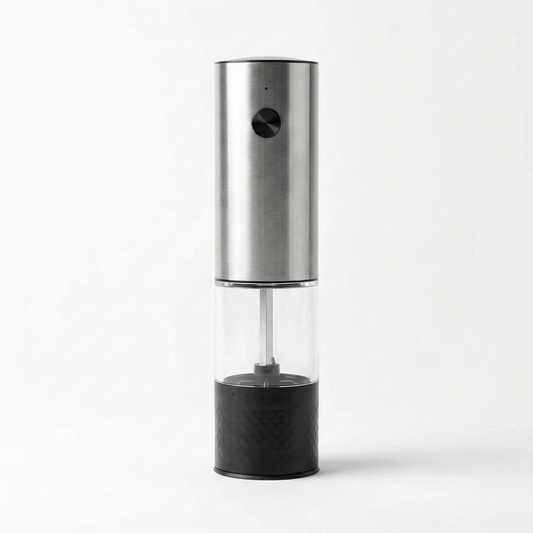 Moulin à poivre automatique compact rechargeable, vue produit sur fond blanc