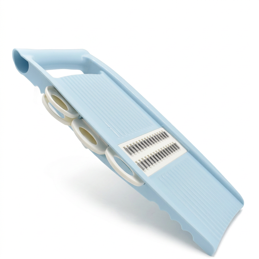 Mandoline 5 en 1 julienne et râpe bleue, 1 pièce, vue produit sur fond blanc