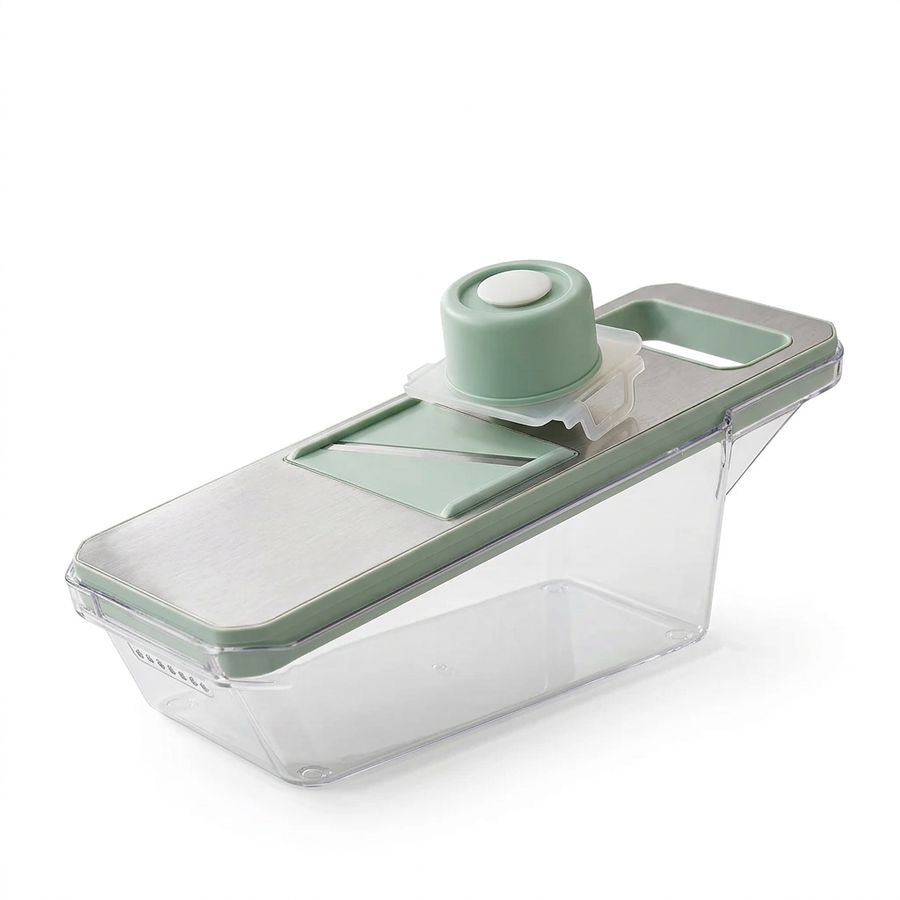 Mandoline 6 en 1 à lames interchangeables, vue produit sur fond blanc