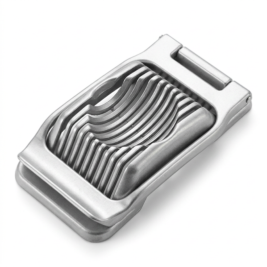 Coupe-œuf en aluminium à fils, vue produit sur fond blanc