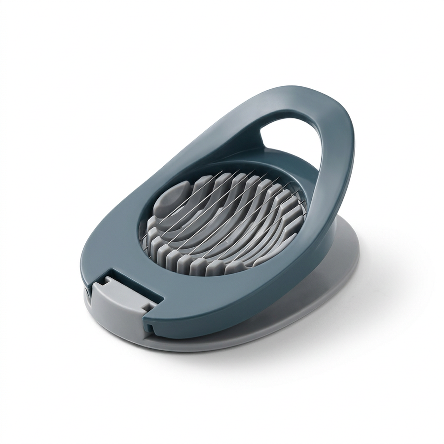 Coupe-œuf rond multifonction à fils inox, vue produit sur fond blanc