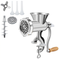 Hachoir à viande manuel aluminium, 3 embouts, vue produit sur fond blanc