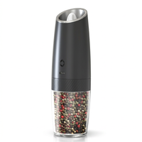 Moulin à sel électrique à gravité rechargeable USB noir, vue produit sur fond blanc