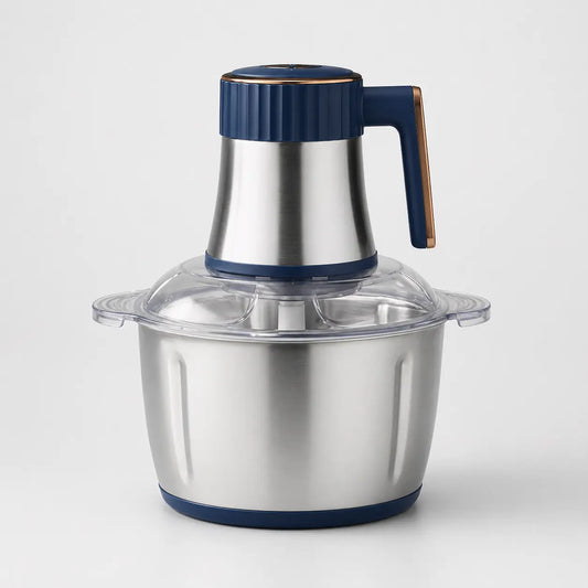 Hachoir électrique inox 5L 500W avec 6 lames et 5 vitesses présenté sur fond neutre