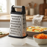Râpe inox 4 faces avec boîte de récupération, en situation dans la cuisine